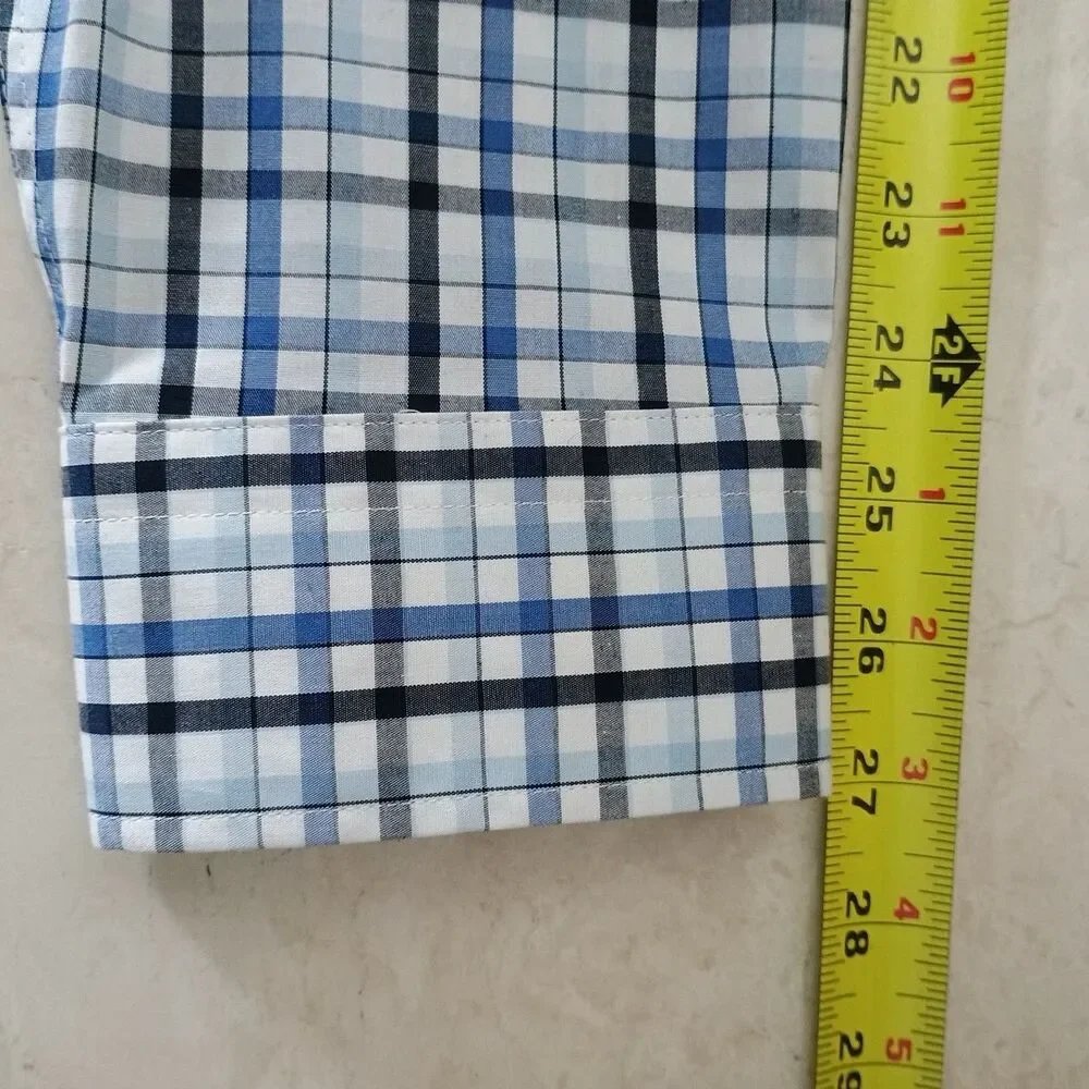 Banana Republic Dress Shirt Mens Sz XL Blue Check Button Up Slim Fit